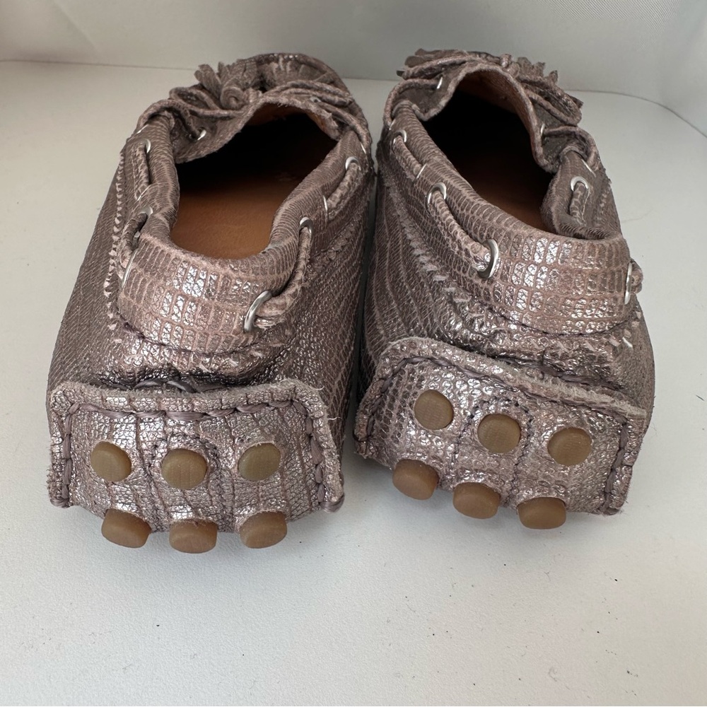 Coach (6.5) Silver Metallic Nadia Driving Moccasin Loafer w Tassels, Snakeskin - Picture 6 of 9